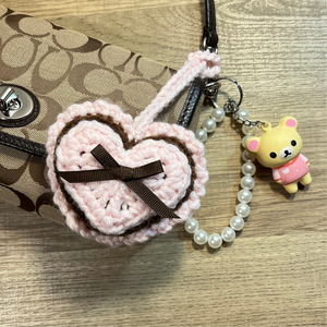 Sweetheart Charm Keychain (Baby Pink/Brown)