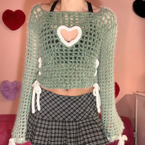 Heartbreaker Flared Sleeve Top (Fuzzy Green Ombré)