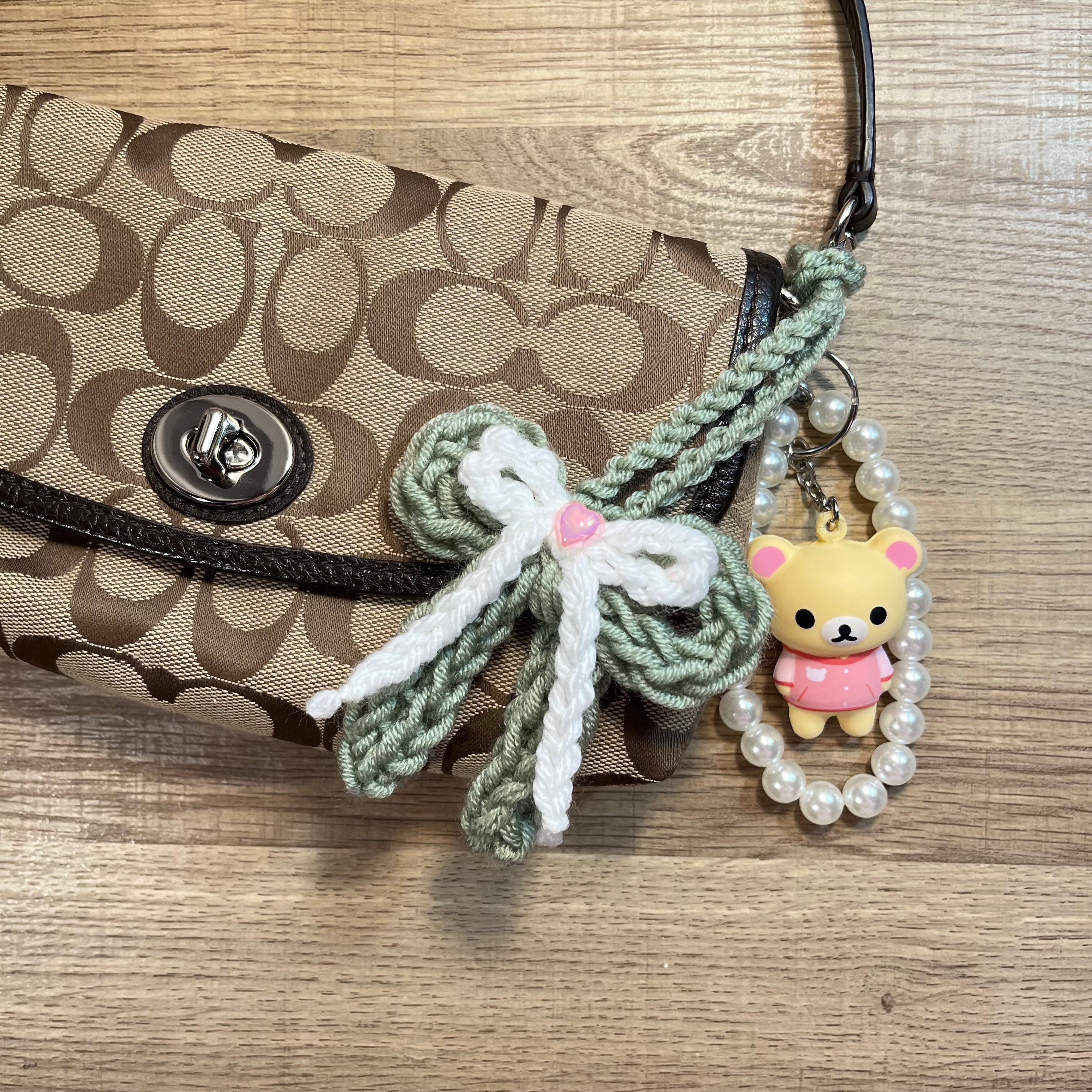 Sugar Bow Keychain (Sage Green/White/Pink)