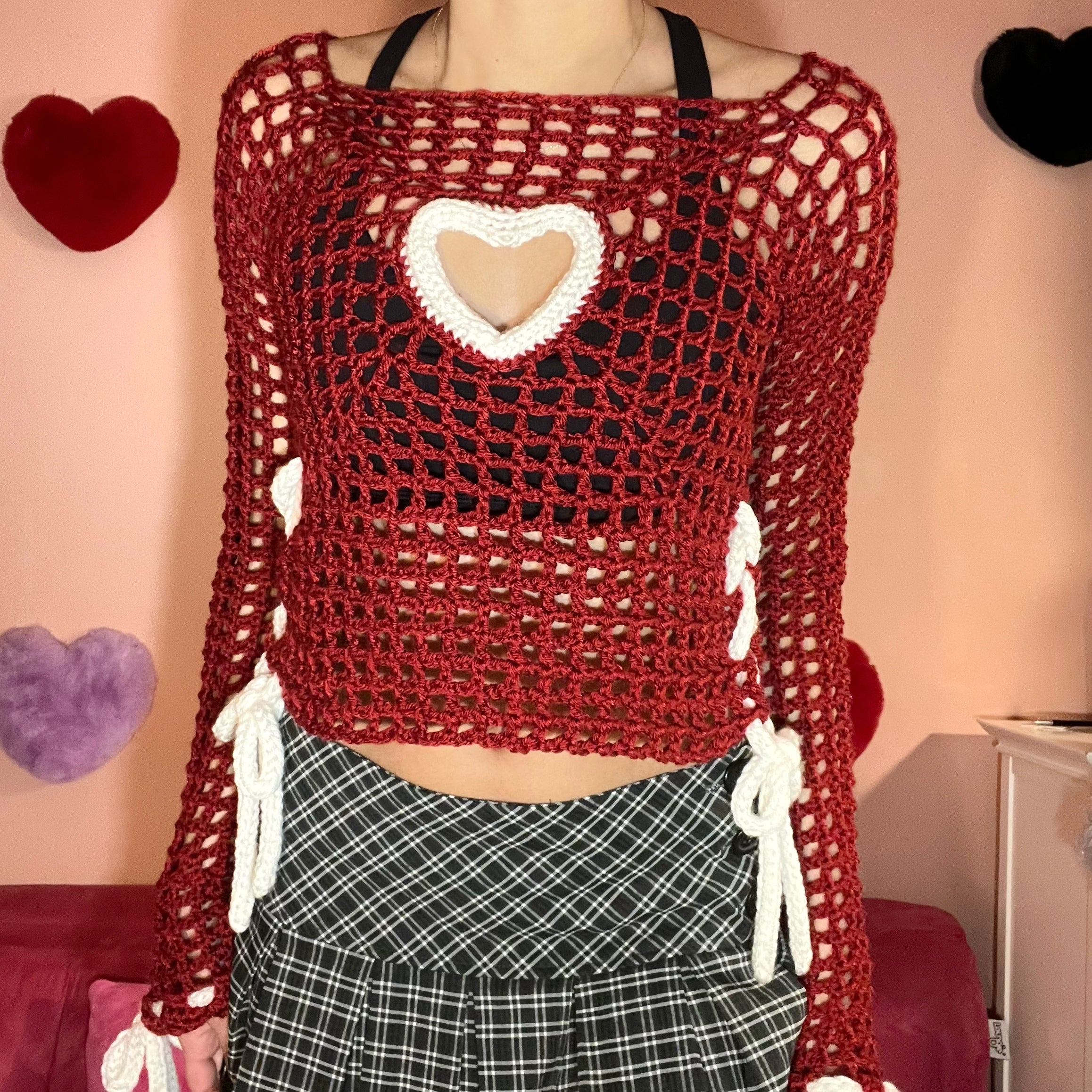 Heartbreaker Flared Sleeve Top (Dark Red/White)