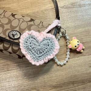 Sweetheart Charm Pouch (Grey/Baby Pink/White)