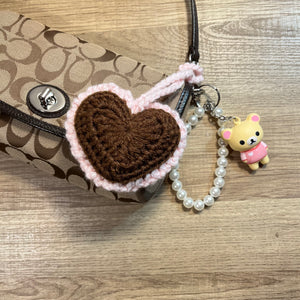 Sweetheart Charm Keychain (Baby Pink/Brown)