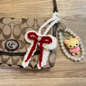 Sugar Bow Keychain (Cream/Dark Red)