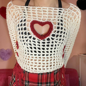 Heartbreaker Flared Sleeve Top (Cream/Dark Red)