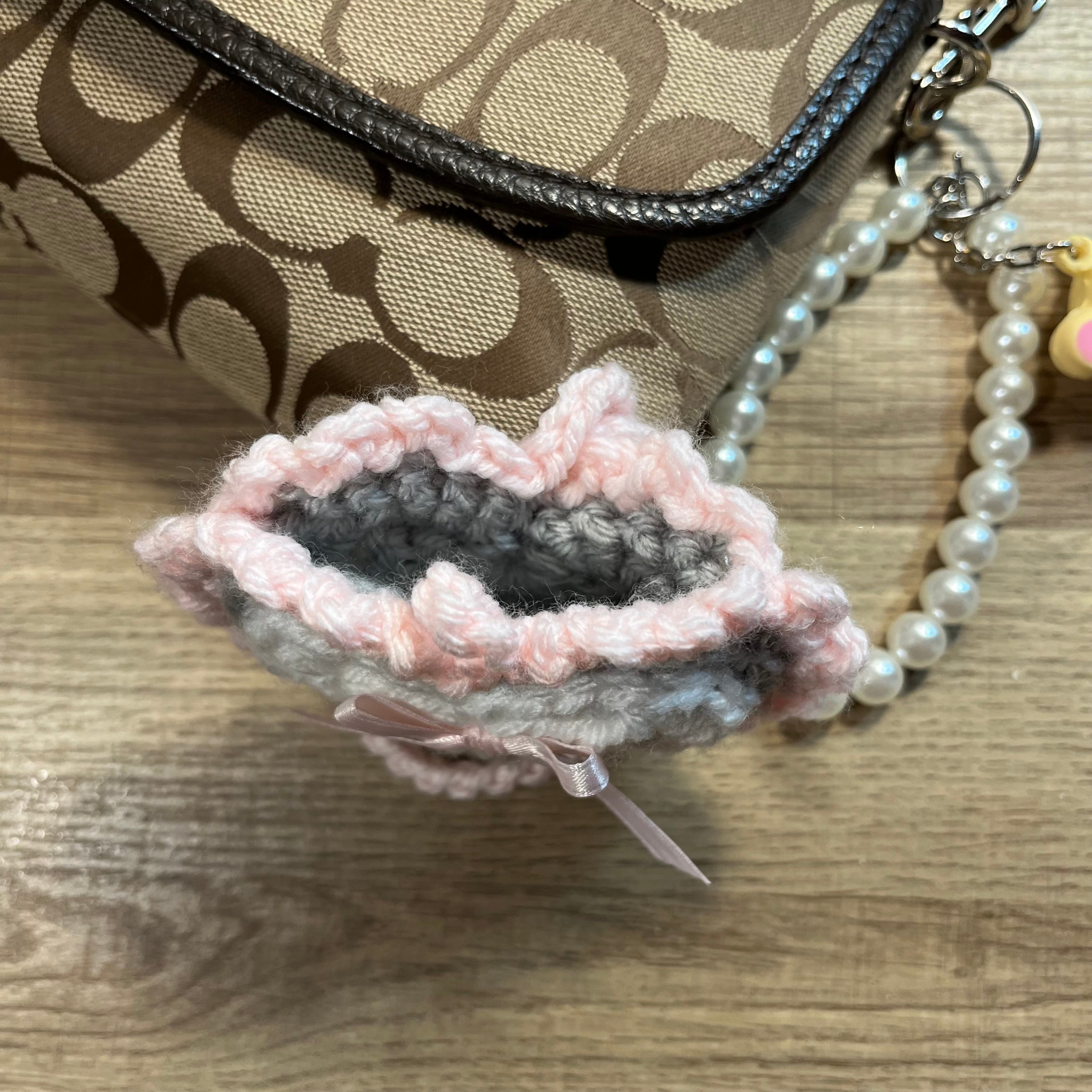 Sweetheart Charm Pouch (Grey/Baby Pink/White)