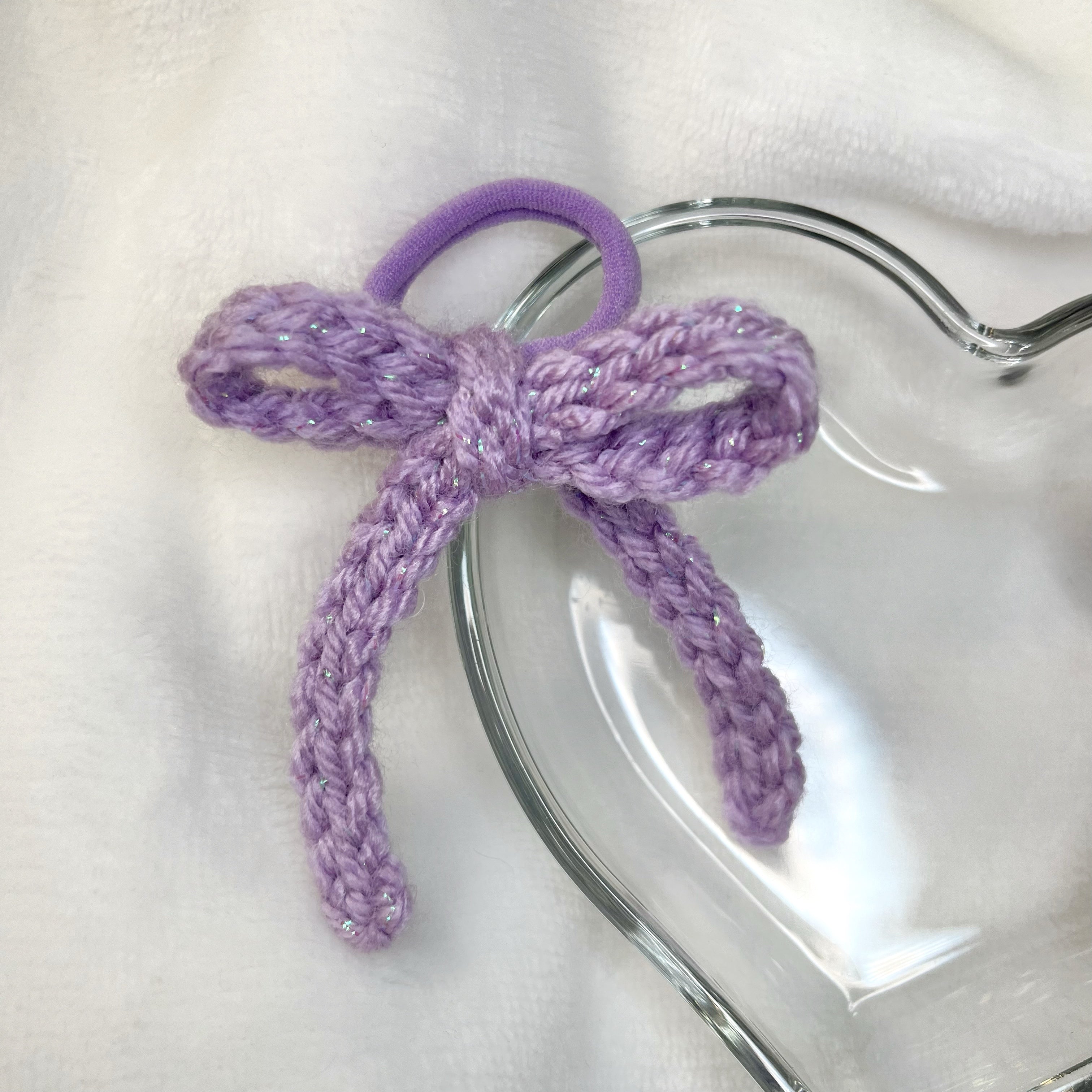 Crochet Hair Bows (Sparkle Lilac)