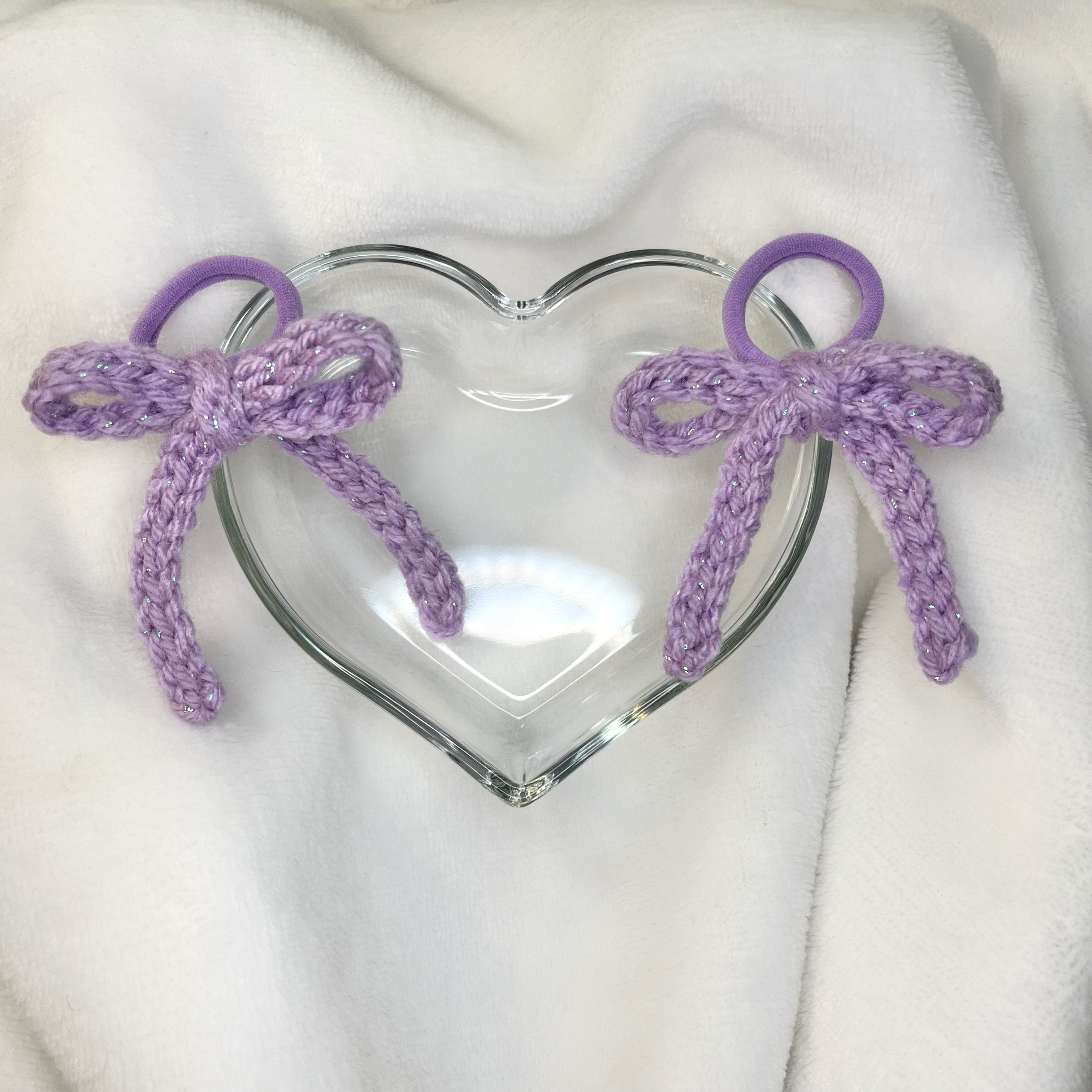 Crochet Hair Bows (Sparkle Lilac)