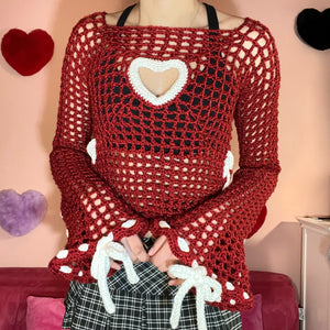 Heartbreaker Flared Sleeve Top (Dark Red/White)