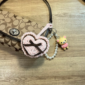 Sweetheart Charm Keychain (Baby Pink/Brown)