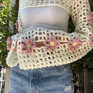 Oopsie Daisy Bolero Shrug (Cream/Rose Pink)