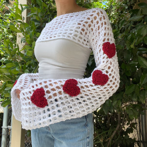 Heart On My Sleeve Bolero Shrug (White/Red)