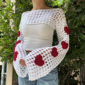 Heart On My Sleeve Bolero Shrug (White/Red)