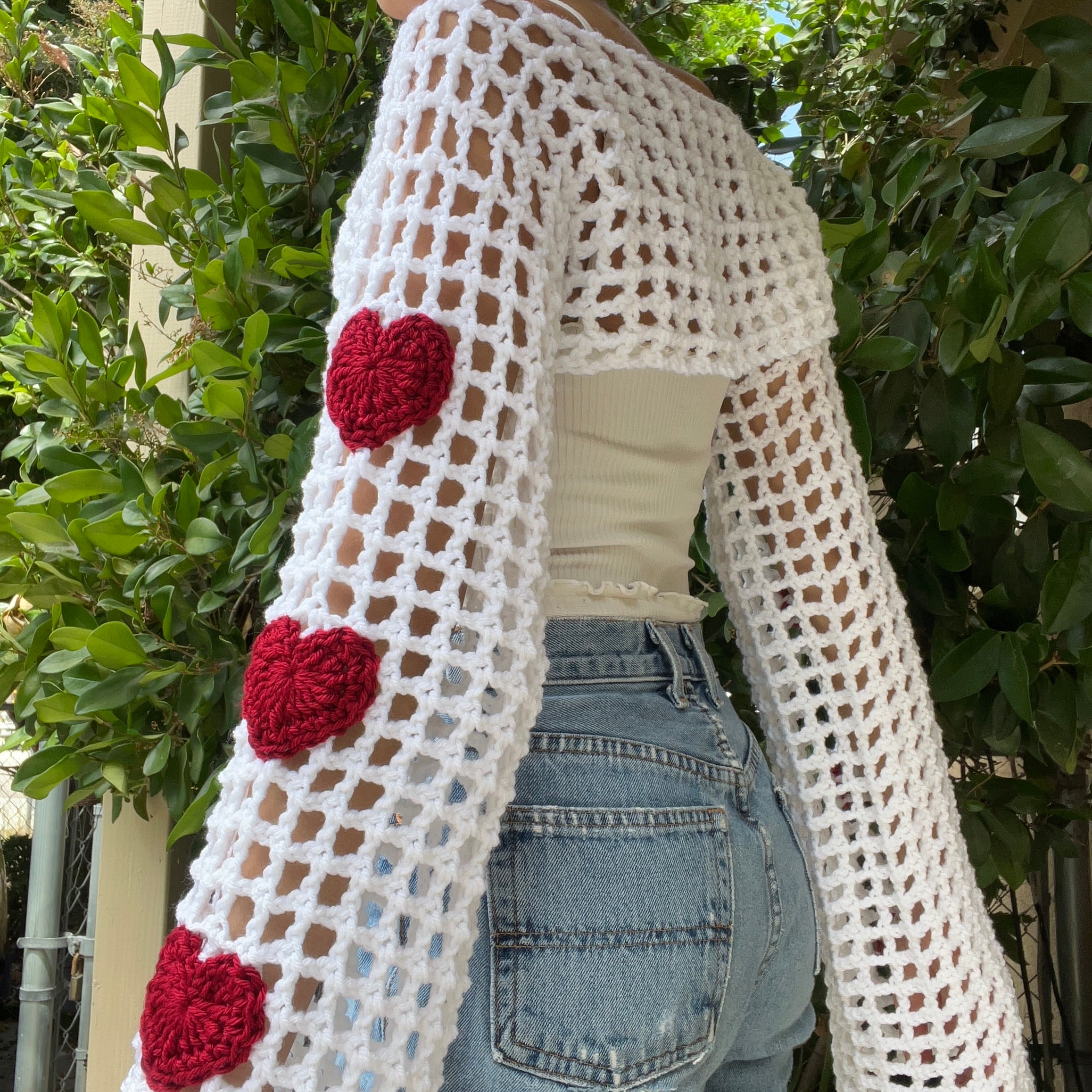 Heart On My Sleeve Bolero Shrug (White/Red)