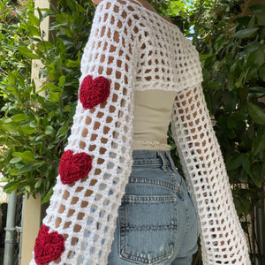 Heart On My Sleeve Bolero Shrug (White/Red)