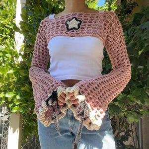 Fairy Flare Sleeve Shrug (Rose Pink/Fluffy Cream)