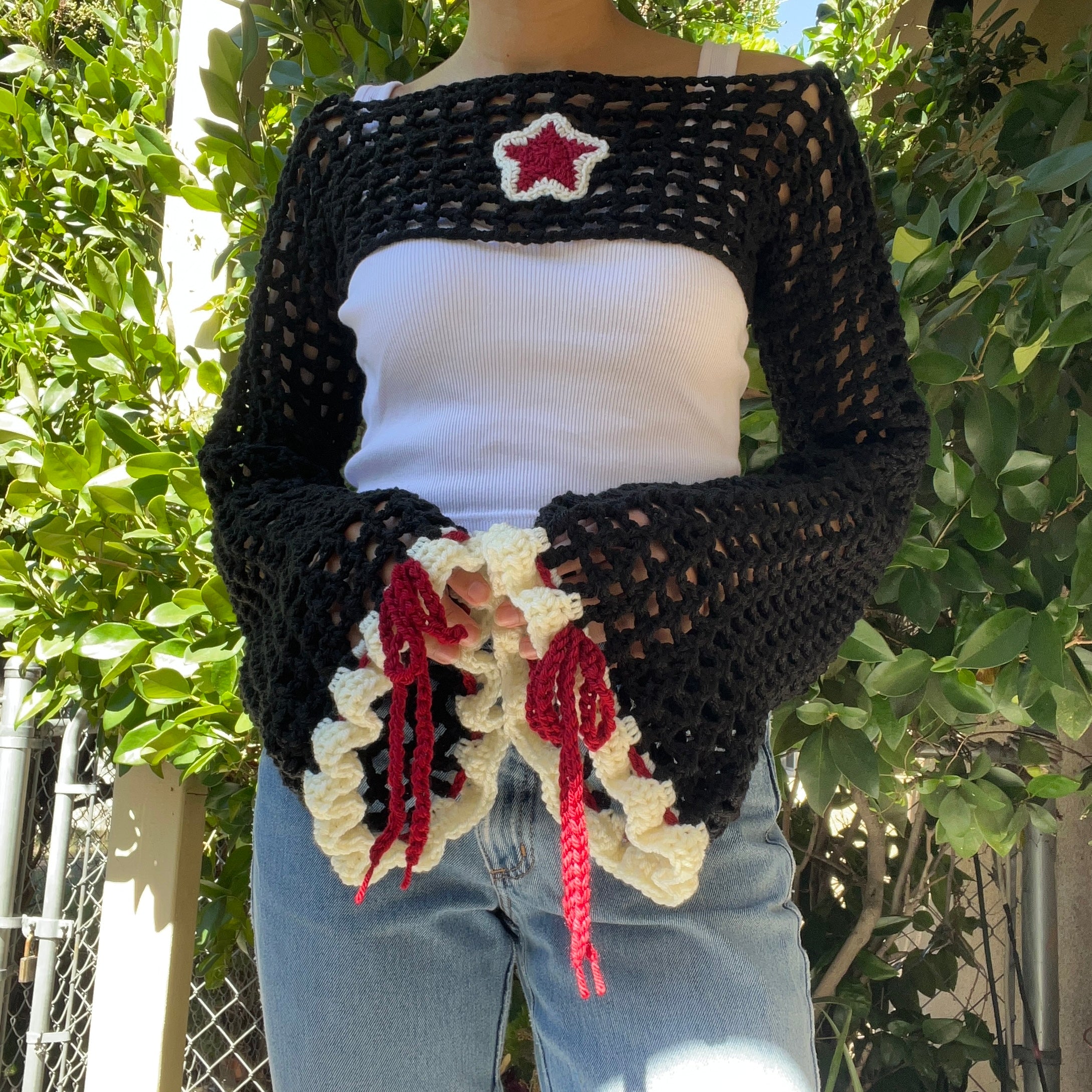 Fairy Flare Sleeve Shrug (Black/Dark Red)