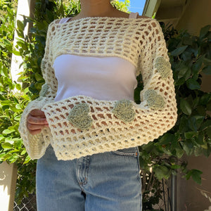 Heart On My Sleeve Bolero Shrug (Light Cream/Light Sage)